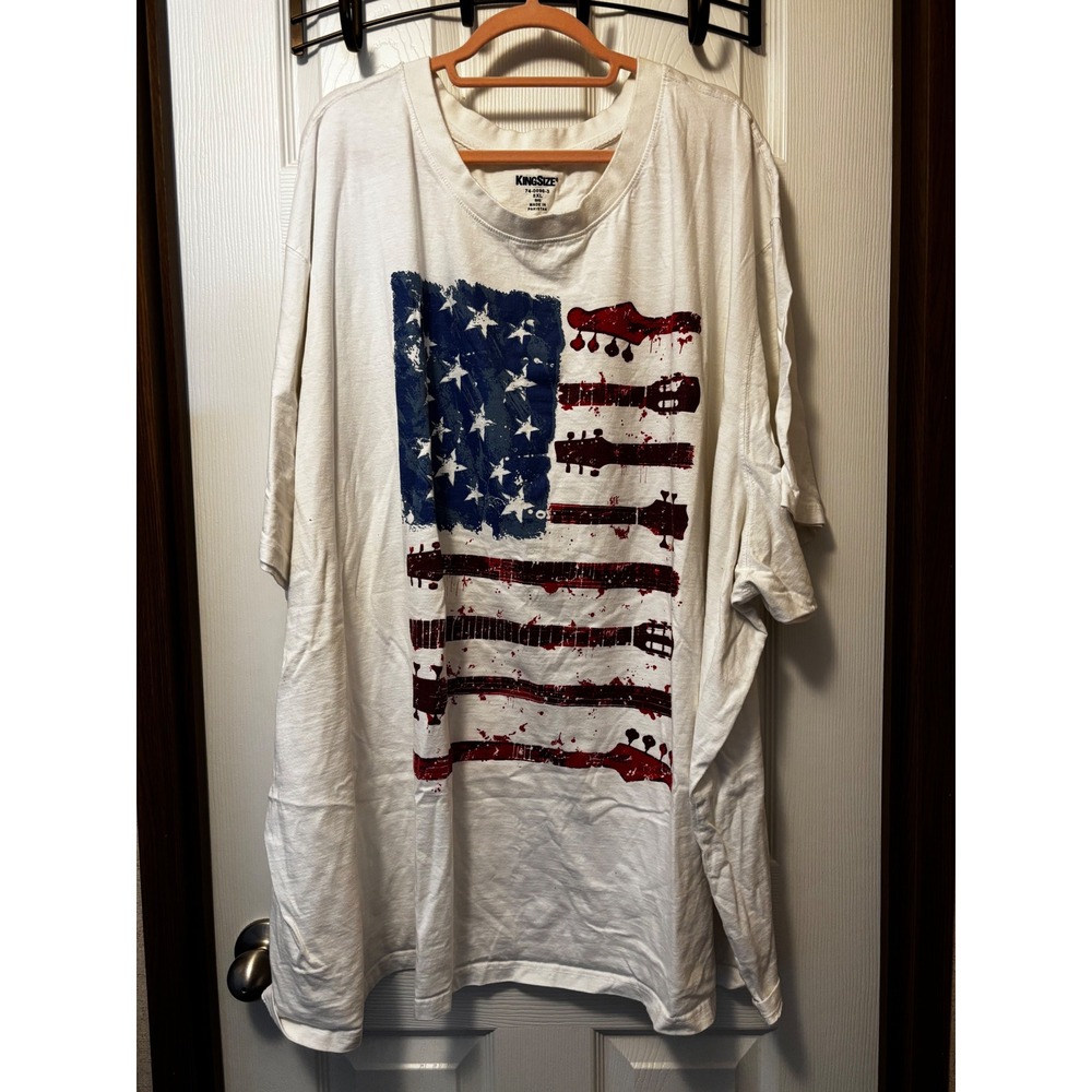 KingSize Mens 8XL White Guitar American Flag Graphic T-Shirt Big and Tall Cotton